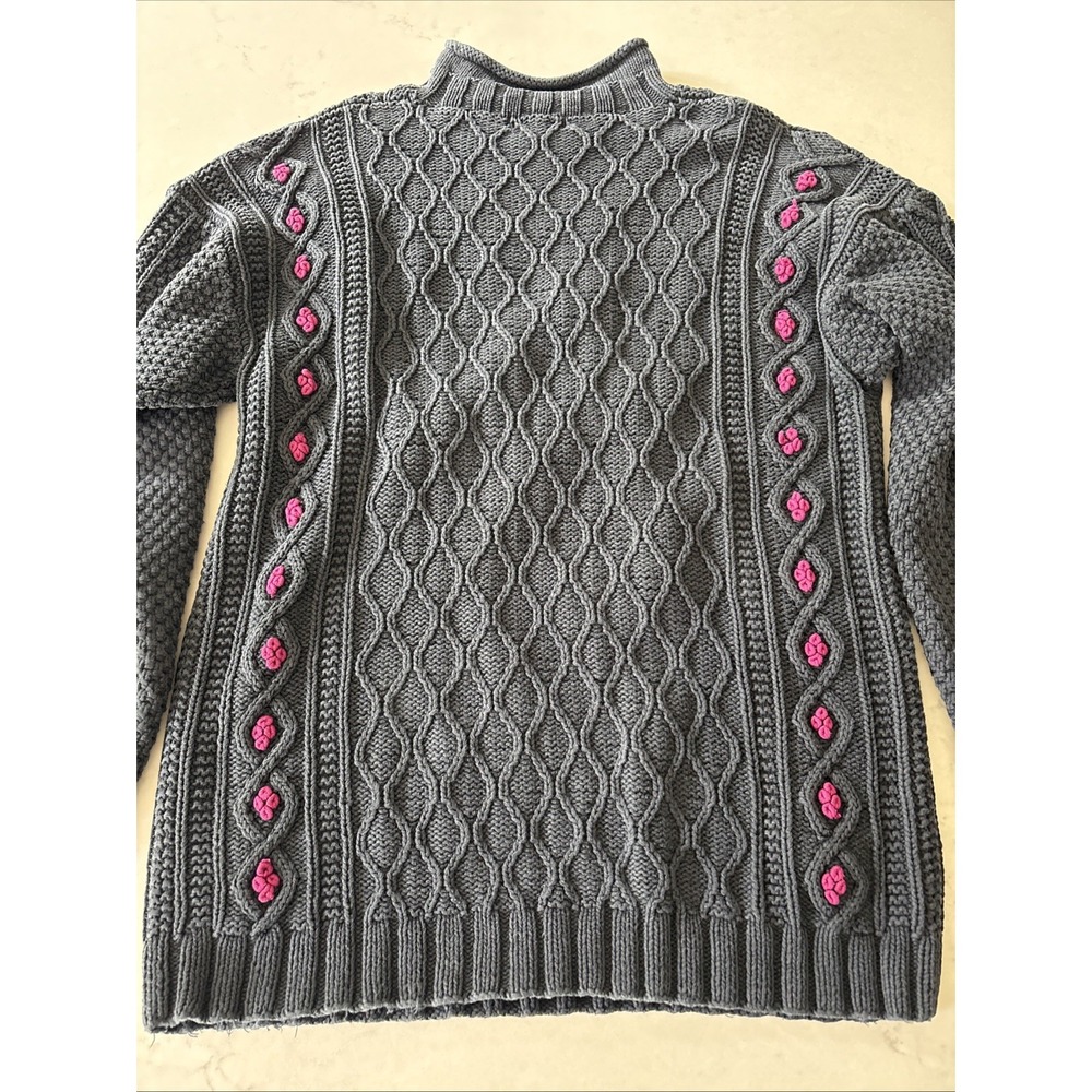 LL Bean Sweater Cotton Vintage Chunky Fisherman Embroidered Cable Y2K  Size L - Picture 4 of 7